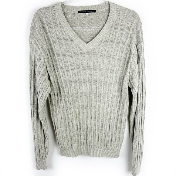 Peruvian Connection 100% Pima Cotton Long sleeve v-neck cable knit sweater M - Picture 1 of 12